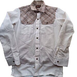 Boho Western Shirt Small Vintage Men's 70's Plaid Top Disco Cowboy H.I.S. button